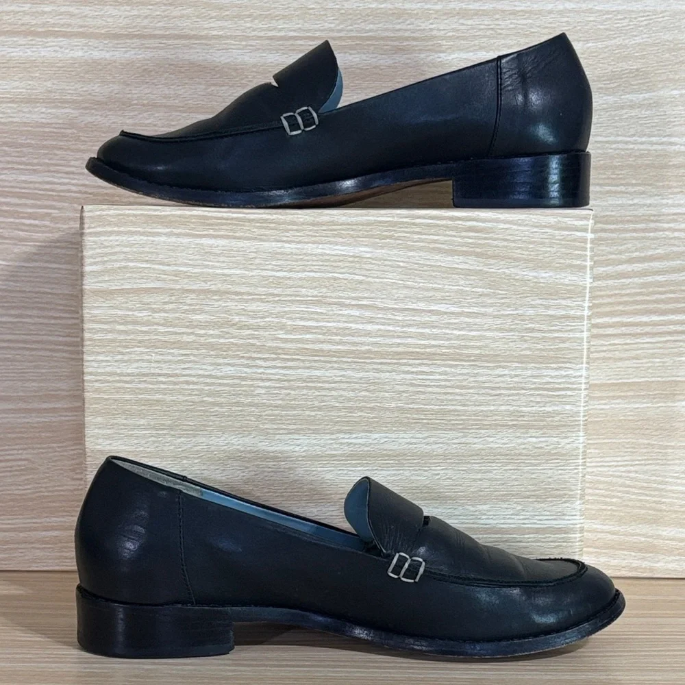 Frances Valentine Black Leather Penny Loafers Size 7B